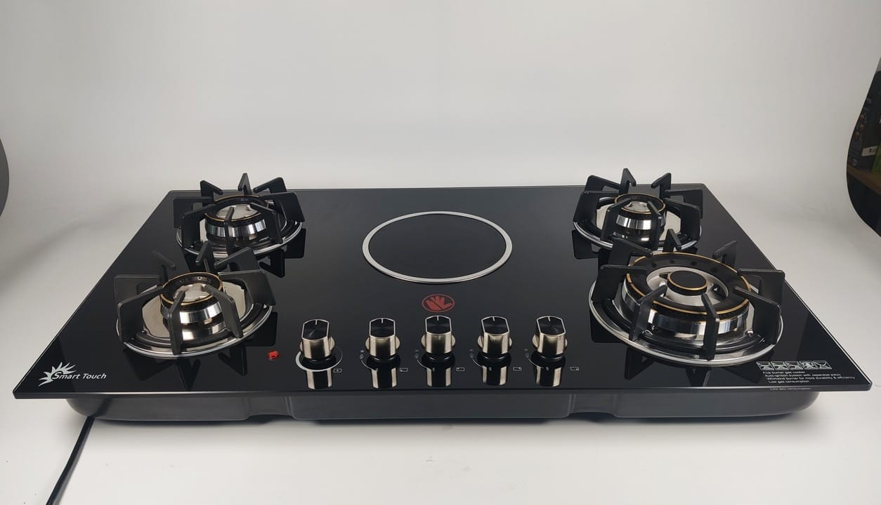 Smart Touch 4 Burner & Infrared Glass Hob Top with Double Ring Forged Brass Burner Auto Ignition -Trade Nepal