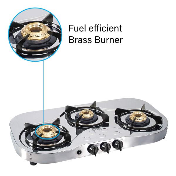 Glen 1035 SS HF BB -Stainless Steel 3 Manual Burner LPG Gas Cooktop -Trade Nepal
