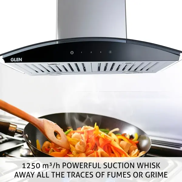 Glen Kitchen Chimney CH 6071 TS SS/BLK- 60cm, Baffle Filters Touch Sensor 1250 m3/h