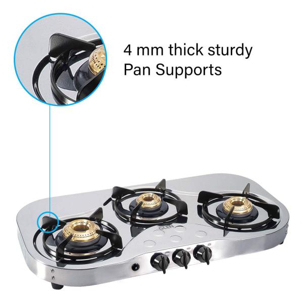 Glen 1035 SS HF BB -Stainless Steel 3 Manual Burner LPG Gas Cooktop -Trade Nepal