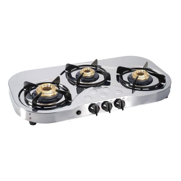 Glen 1035 SS HF BB -Stainless Steel 3 Manual Burner LPG Gas Cooktop -Trade Nepal