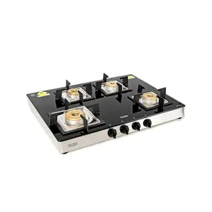 Glen Glass Cooktop CT 1048 SQ GT SS FB -4 Burner with Forged Brass Burners-Trade Nepal