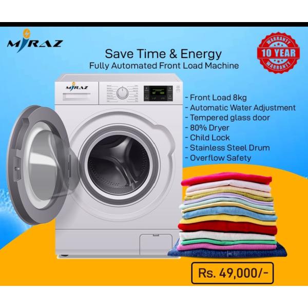 Miraz Washing Machine 8kg-Front Load Fully Automatic 