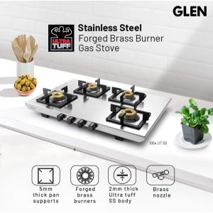 Glen Cooktop 1054 UT SS -4 Burner Ultra Tuff Stainless Steel Gas Stove | Forged Brass Burner | Revolving Inlet Nozzle -Trade Nepal