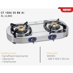 Glen Cooktops CT 1026 SS BB AI-2 Burner Stainless Steel Gas Stove with Brass Burner, Sliver -Trade Nepal