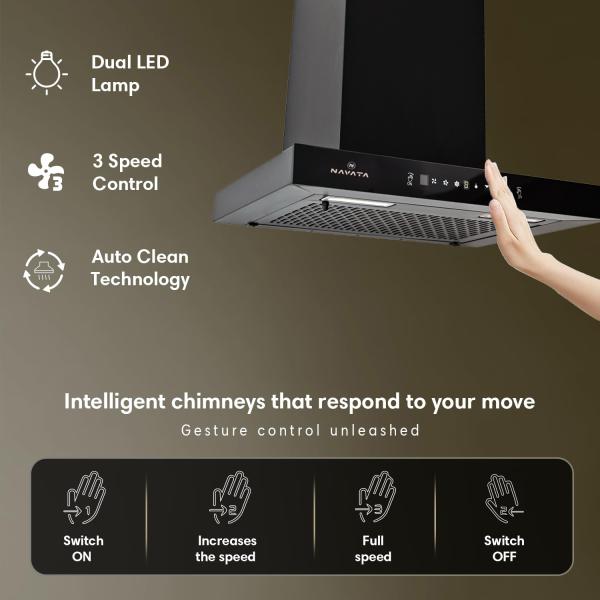 Navata NA LINEAR TG BK 60cm suction 1250 m3/H Kitchen Chimney || 7year warranty on Motor-Trade Nepal