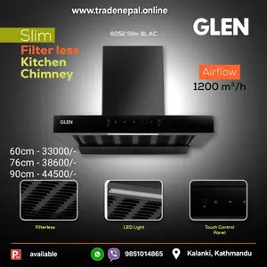 GLEN Slim Filterless Chimney 6052 Slim BL AC – Sleek Design, Powerful Performance 90cm