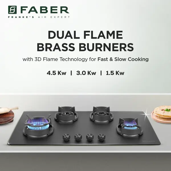 Faber Della HD904 CI AI 90 cm Hob – 4‑Burner Brass Cooktop