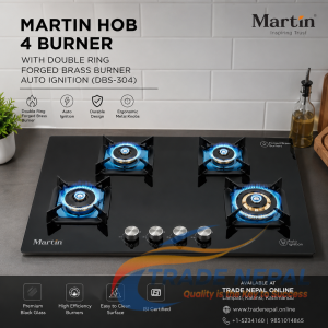 Martin Hob 4 Burner with Double Ring Forged Brass Burner Auto Ignition (DBS-304)-Trade Nepal